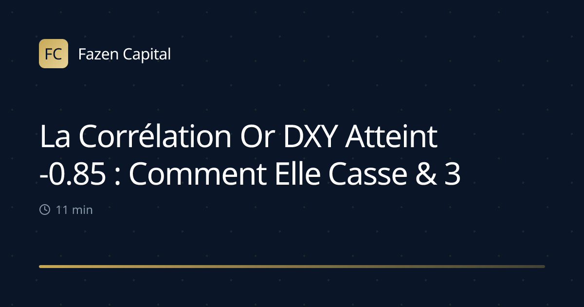 La Corrélation Or DXY Atteint -0.85 : Comment Elle Casse & 3 Configurations de Trading